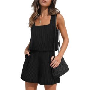 imageXIEERDUO Two Piece Set for Women Beach Vacation Clothes Summer Sets Travel Outfits Women Beach Fashion Matching SetsAblack