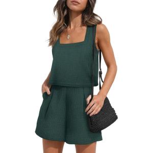 imageXIEERDUO Two Piece Set for Women Beach Vacation Clothes Summer Sets Travel Outfits Women Beach Fashion Matching SetsAgreen