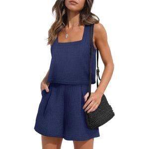imageXIEERDUO Two Piece Set for Women Beach Vacation Clothes Summer Sets Travel Outfits Women Beach Fashion Matching SetsAnavy