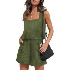 imageXIEERDUO Two Piece Set for Women Beach Vacation Clothes Summer Sets Travel Outfits Women Beach Fashion Matching SetsArmygreen