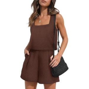 imageXIEERDUO Two Piece Set for Women Beach Vacation Clothes Summer Sets Travel Outfits Women Beach Fashion Matching SetsBrown