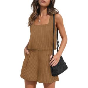 imageXIEERDUO Two Piece Set for Women Beach Vacation Clothes Summer Sets Travel Outfits Women Beach Fashion Matching SetsCamel