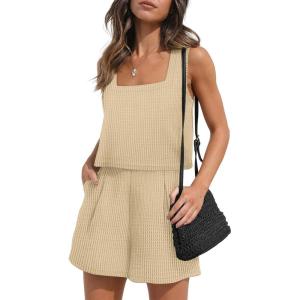 imageXIEERDUO Two Piece Set for Women Beach Vacation Clothes Summer Sets Travel Outfits Women Beach Fashion Matching SetsKhaki