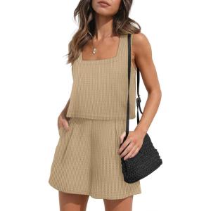 imageXIEERDUO Two Piece Set for Women Beach Vacation Clothes Summer Sets Travel Outfits Women Beach Fashion Matching SetsTan