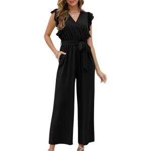 imageXIEERDUO Womens Jumpsuits Belted High Waist Rompers For Women One Piece Casual Outfits01black