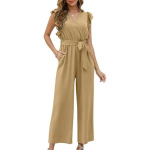 imageXIEERDUO Womens Jumpsuits Belted High Waist Rompers For Women One Piece Casual Outfits02apricot
