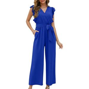 imageXIEERDUO Womens Jumpsuits Belted High Waist Rompers For Women One Piece Casual Outfits05royal Blue