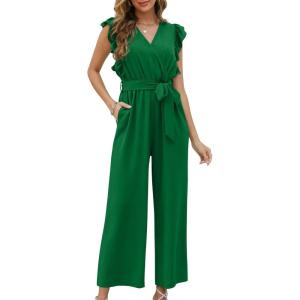 imageXIEERDUO Womens Jumpsuits Belted High Waist Rompers For Women One Piece Casual Outfits06green