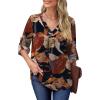 imageXIEERDUO 34 Sleeve Blouses for Women Business Casual V Neck Chiffon Shirts TopsAkhaki Flower