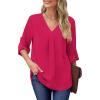 imageXIEERDUO 34 Sleeve Blouses for Women Business Casual V Neck Chiffon Shirts TopsBhot Pink