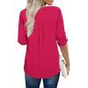 imageXIEERDUO 34 Sleeve Blouses for Women Business Casual V Neck Chiffon Shirts TopsBhot Pink
