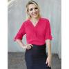 imageXIEERDUO 34 Sleeve Blouses for Women Business Casual V Neck Chiffon Shirts TopsBhot Pink
