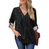 imageXIEERDUO 34 Sleeve Blouses for Women Business Casual V Neck Chiffon Shirts TopsDblack Print
