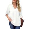 imageXIEERDUO 34 Sleeve Blouses for Women Business Casual V Neck Chiffon Shirts TopsEwhite