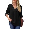 imageXIEERDUO 34 Sleeve Blouses for Women Business Casual V Neck Chiffon Shirts TopsFblack