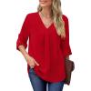 imageXIEERDUO 34 Sleeve Blouses for Women Business Casual V Neck Chiffon Shirts TopsHred