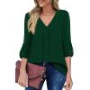 imageXIEERDUO 34 Sleeve Blouses for Women Business Casual V Neck Chiffon Shirts TopsIgreen