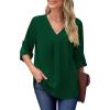 imageXIEERDUO 34 Sleeve Blouses for Women Business Casual V Neck Chiffon Shirts TopsIgreen