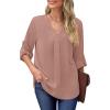 imageXIEERDUO 34 Sleeve Blouses for Women Business Casual V Neck Chiffon Shirts TopsIpink
