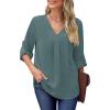 imageXIEERDUO 34 Sleeve Blouses for Women Business Casual V Neck Chiffon Shirts TopsKblue