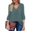 imageXIEERDUO 34 Sleeve Blouses for Women Business Casual V Neck Chiffon Shirts TopsKblue