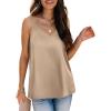 imageXIEERDUO V Neck Tank Tops for Women Silk Satin Summer Sleeveless Camisole S2XL11 Khaki