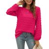 imageXIEERDUO Womens Chiffon Blouses Long Sleeve Crewneck Tops Dressy Casual Loose Pompom Shirts01hot Pink