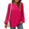 imageXIEERDUO Womens Chiffon Blouses Long Sleeve Crewneck Tops Dressy Casual Loose Pompom Shirts01hot Pink