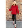 imageXIEERDUO Womens Chiffon Blouses Long Sleeve Crewneck Tops Dressy Casual Loose Pompom Shirts01red