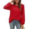 imageXIEERDUO Womens Chiffon Blouses Long Sleeve Crewneck Tops Dressy Casual Loose Pompom Shirts01red