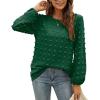 imageXIEERDUO Womens Chiffon Blouses Long Sleeve Crewneck Tops Dressy Casual Loose Pompom Shirts02agreen
