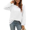 imageXIEERDUO Womens Chiffon Blouses Long Sleeve Crewneck Tops Dressy Casual Loose Pompom Shirts05white