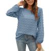 imageXIEERDUO Womens Chiffon Blouses Long Sleeve Crewneck Tops Dressy Casual Loose Pompom Shirts06blue