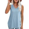 imageXIEERDUO Womens Tank Tops V Neck Eyelet Embroidery Casaul Sleeveless Shirts04blue