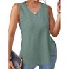 imageXIEERDUO Womens Tank Tops V Neck Eyelet Embroidery Casaul Sleeveless Shirts05green