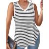 imageXIEERDUO Womens Tank Tops V Neck Eyelet Embroidery Casaul Sleeveless Shirts06black Stripe