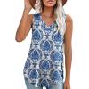 imageXIEERDUO Womens Tank Tops V Neck Eyelet Embroidery Casaul Sleeveless Shirts08blue Flower