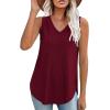 imageXIEERDUO Womens Tank Tops V Neck Eyelet Embroidery Casaul Sleeveless ShirtsRed