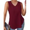 imageXIEERDUO Womens Tank Tops V Neck Eyelet Embroidery Casaul Sleeveless ShirtsRed