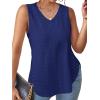 imageXIEERDUO Womens Tank Tops V Neck Eyelet Embroidery Casaul Sleeveless ShirtsRoyal Blue