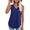 imageXIEERDUO Womens Tank Tops V Neck Eyelet Embroidery Casaul Sleeveless ShirtsRoyal Blue