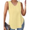 imageXIEERDUO Womens Tank Tops V Neck Eyelet Embroidery Casaul Sleeveless ShirtsYellow