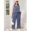 imageXIEERDUO Womens Tracksuit 2 Piece Lounge Sets Two Summer Sleeveless Cruise Outfits Wide Leg Resort Wear Casual Jumpsuit Ladies Loungewear Vacation Clothes Blue L