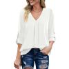 imageXIEERDUO 34 Sleeve Blouses for Women Business Casual V Neck Chiffon Shirts TopsEwhite