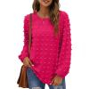 imageXIEERDUO Womens Chiffon Blouses Long Sleeve Crewneck Tops Dressy Casual Loose Pompom Shirts01hot Pink
