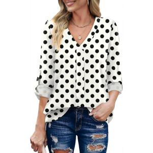 imageXIEERDUO 34 Sleeve Blouses for Women Business Casual V Neck Chiffon Shirts TopsBblack Dot