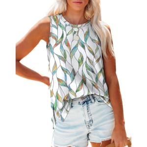 imageXIEERDUO Womens Tank Tops Crewneck Loose Fit Basic Casual Summer Side Split Sleeveless ShirtsDwhite Print