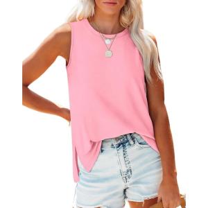 imageXIEERDUO Womens Tank Tops Crewneck Loose Fit Basic Casual Summer Side Split Sleeveless ShirtsRpeach Pink