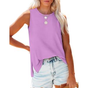 imageXIEERDUO Womens Tank Tops Crewneck Loose Fit Basic Casual Summer Side Split Sleeveless ShirtsSpurple
