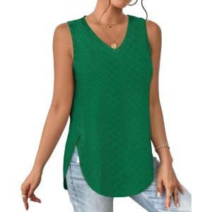 imageXIEERDUO Womens Tank Tops V Neck Eyelet Embroidery Casaul Sleeveless Shirts06light Green